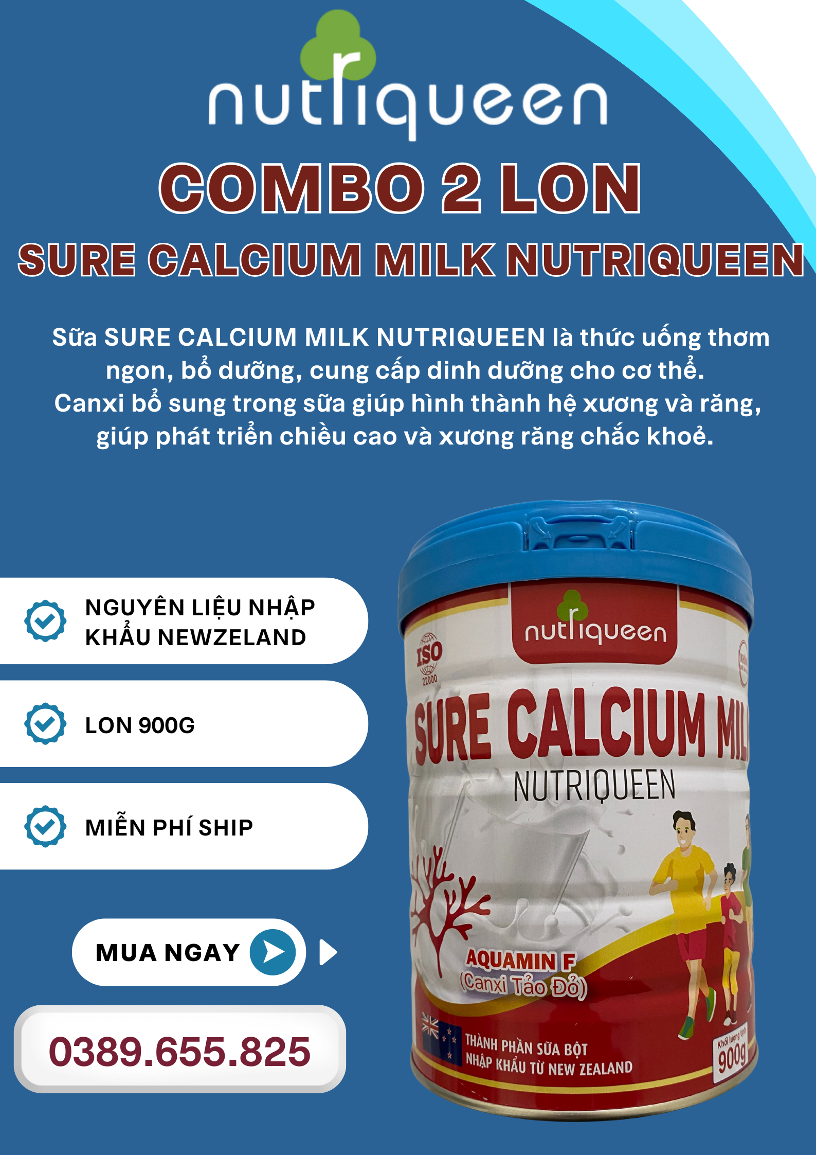 COMBO 2 LON SỮA SURE CALCIUM MILK 900g